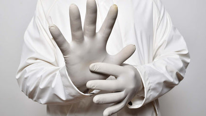 person wearing white nitrile gloves