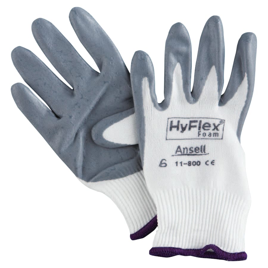 HyFlex® 11-800 Nitrile Foam Palm Coated Gloves Gray/White