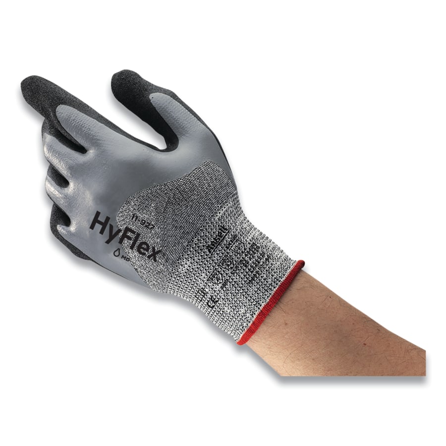 HYFLEX 11927 15 GA GY HDPE LNR LTGY NIT PLM - 11-927 Oil and Cut Resistant Gloves, Gray/Black