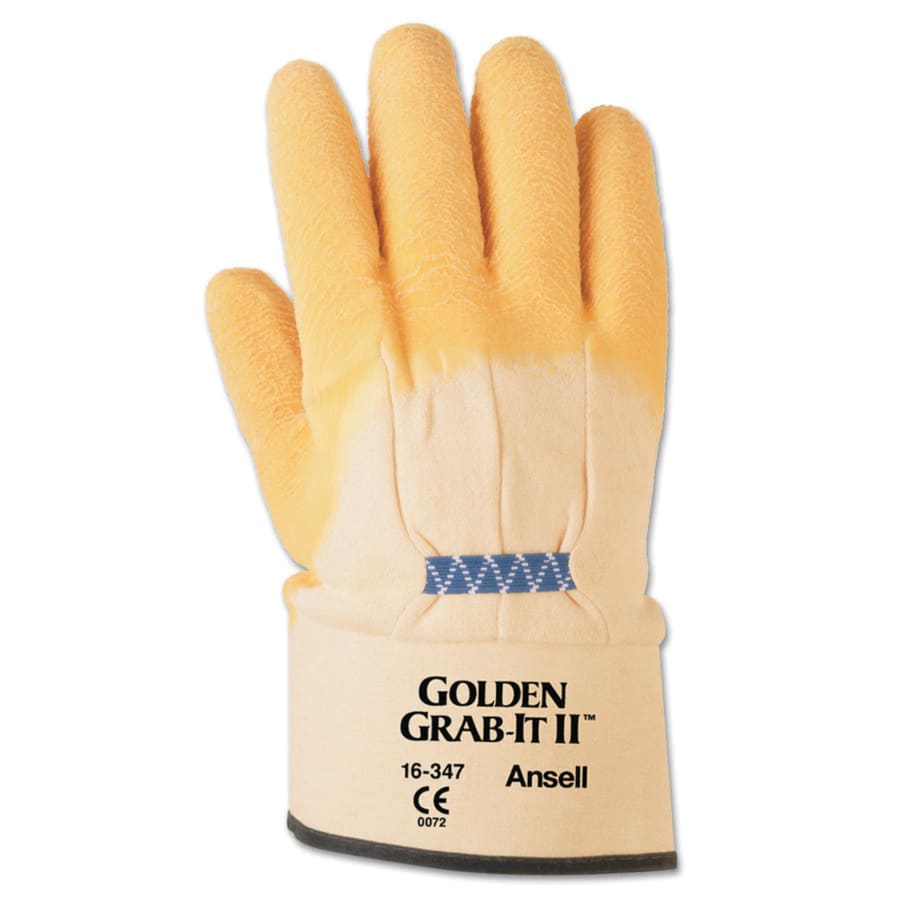 GRAB-IT 16347 GOLDN GRBIT II 12" W/SFTY CF 10 - Golden Grab-It Gloves, Size 10, Gray/Yellow, Palm Coated, 1 Dozen