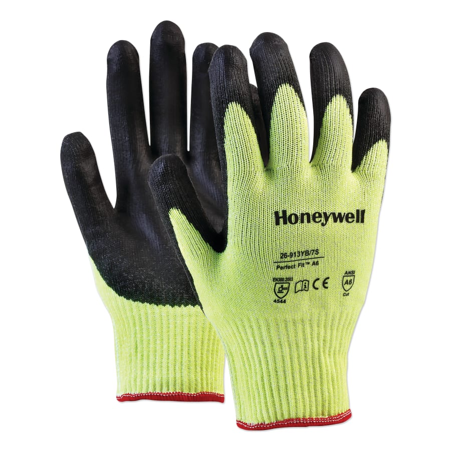 honeywell handschuhe perfect poly Honeywell North 26913YB9L Perfect Fit A6 Cut Resistant Gloves, 9/Large, Yellow/Black