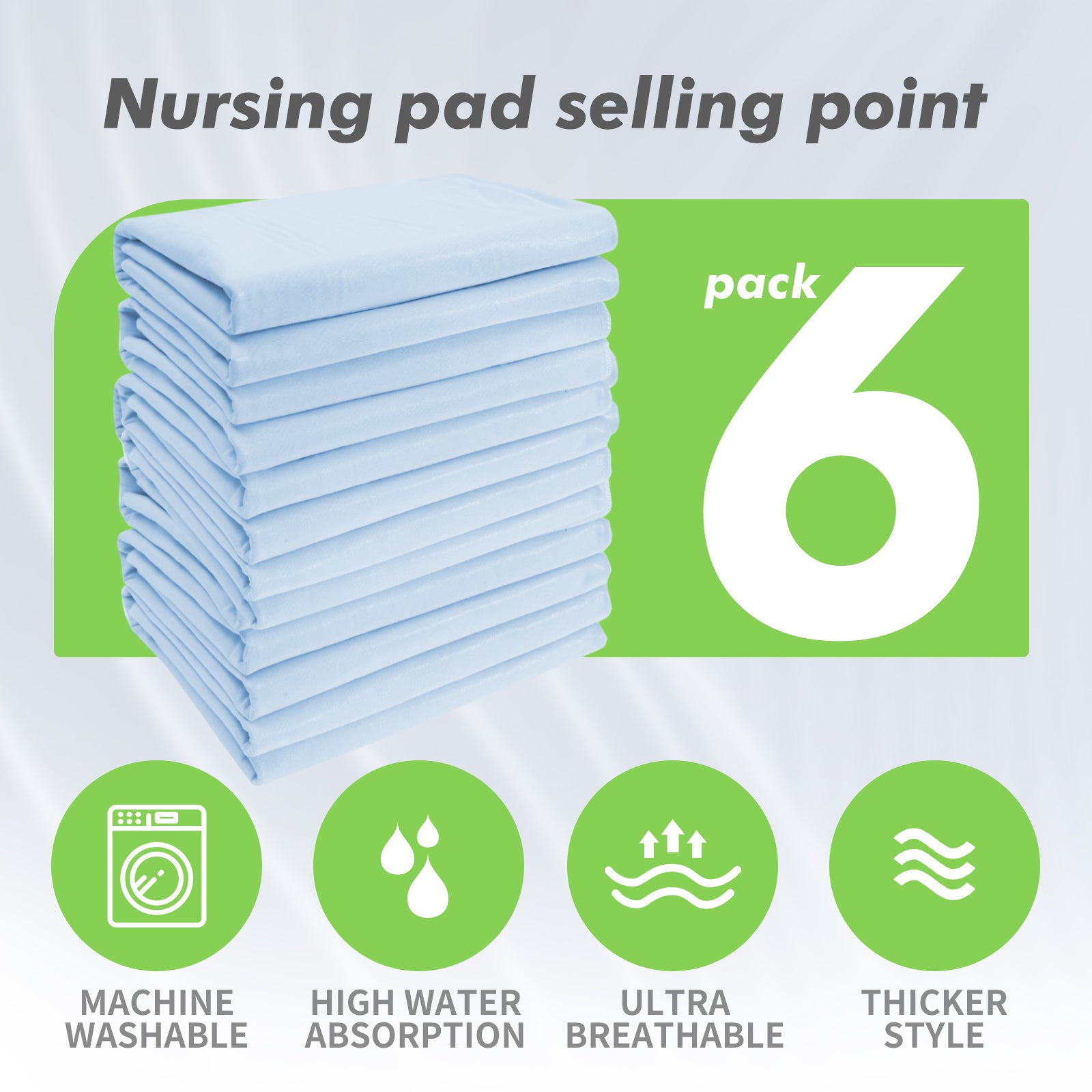 BLUE WASHABLE UNDERPADS 34”x36“ - Incontinence Bed Pads Large Washable Underpads Reusable Waterproof Pee Pad Puppy for Adults Human Dog Bed Cat Pet Elderly Green Life Universe 6 Pack