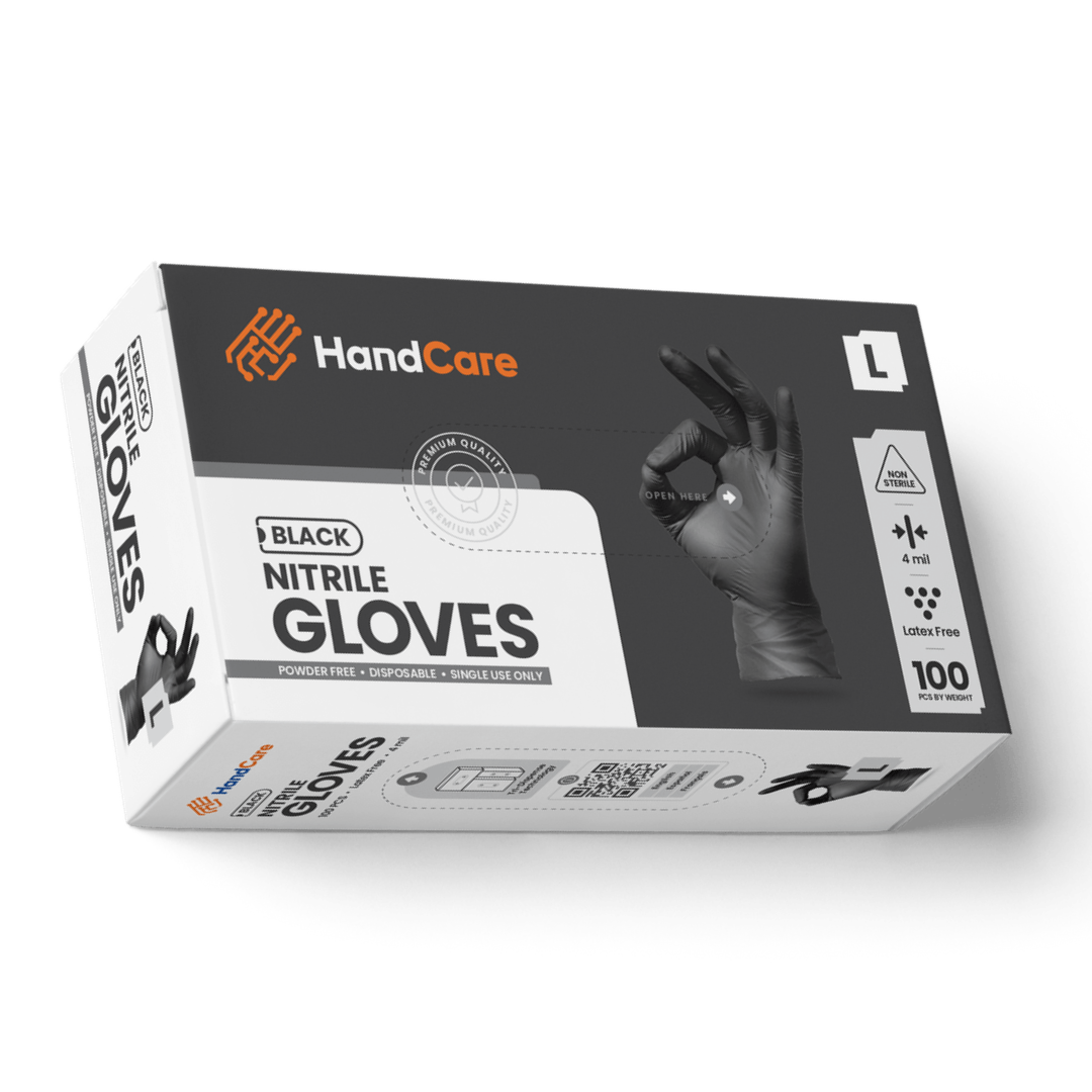 HandCare Black Nitrile Gloves - Exam Grade, Powder Free (4 Mil)