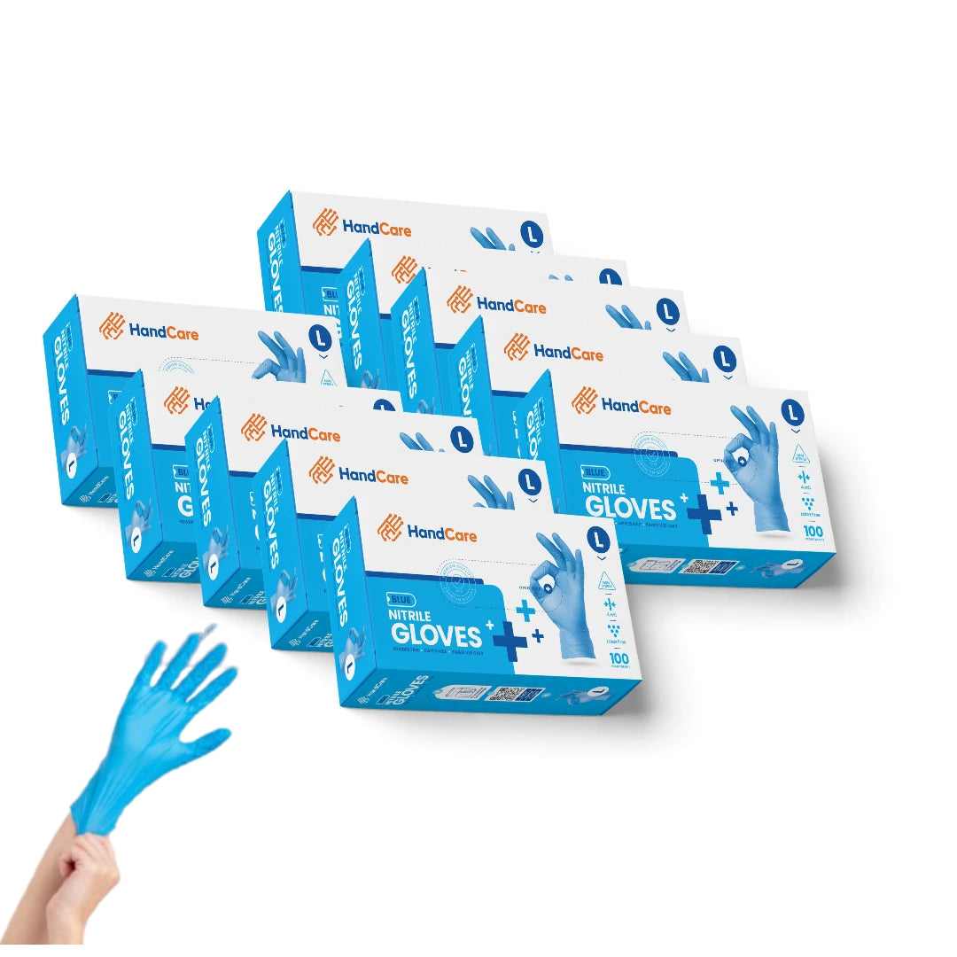 HandCare Blue Nitrile Gloves - Exam Grade, Powder Free (4 Mil), 1,000 Gloves - 50 CASES (BULK)