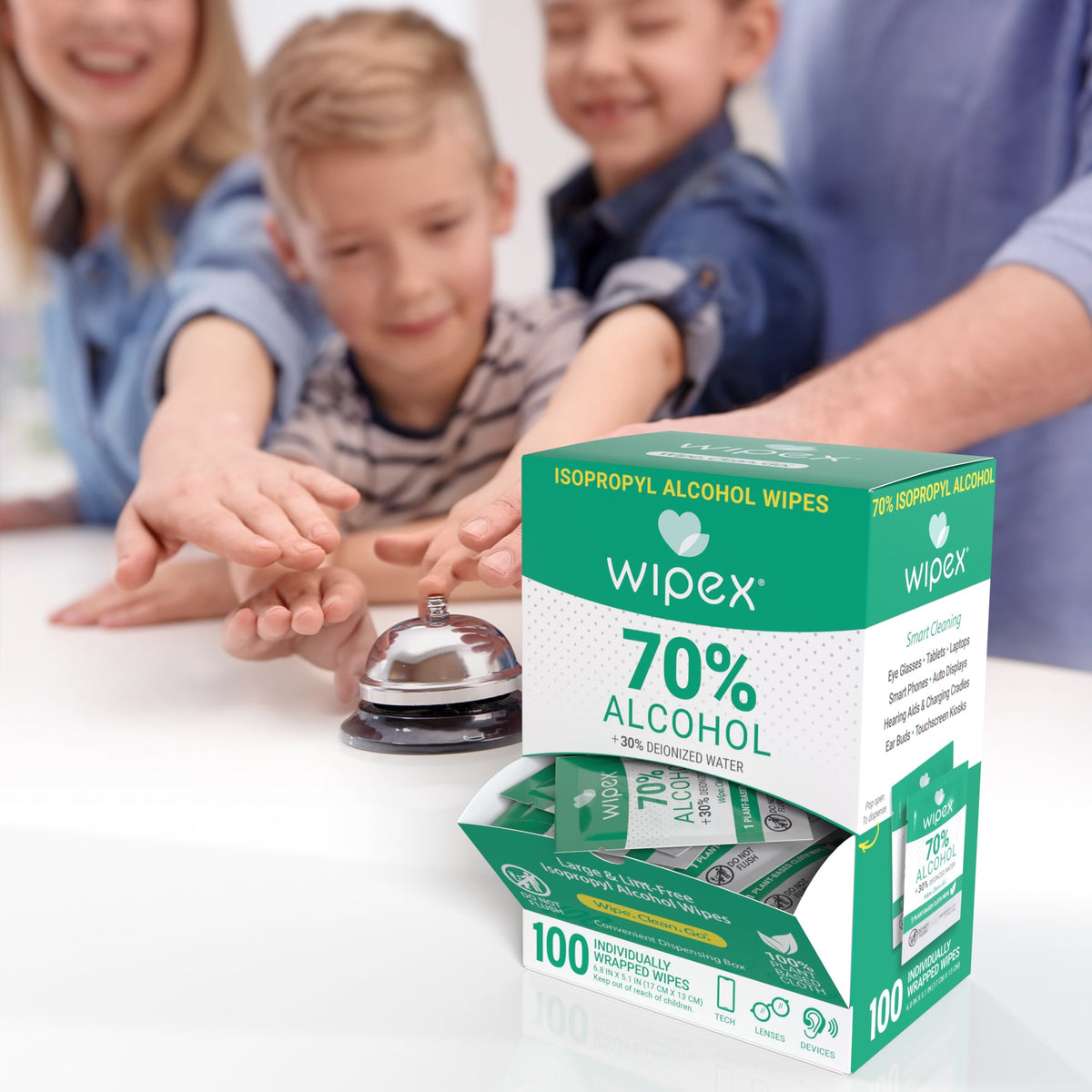 70% IPA Alcohol Wipes – Single Sachet | 100ct Dispenser Box