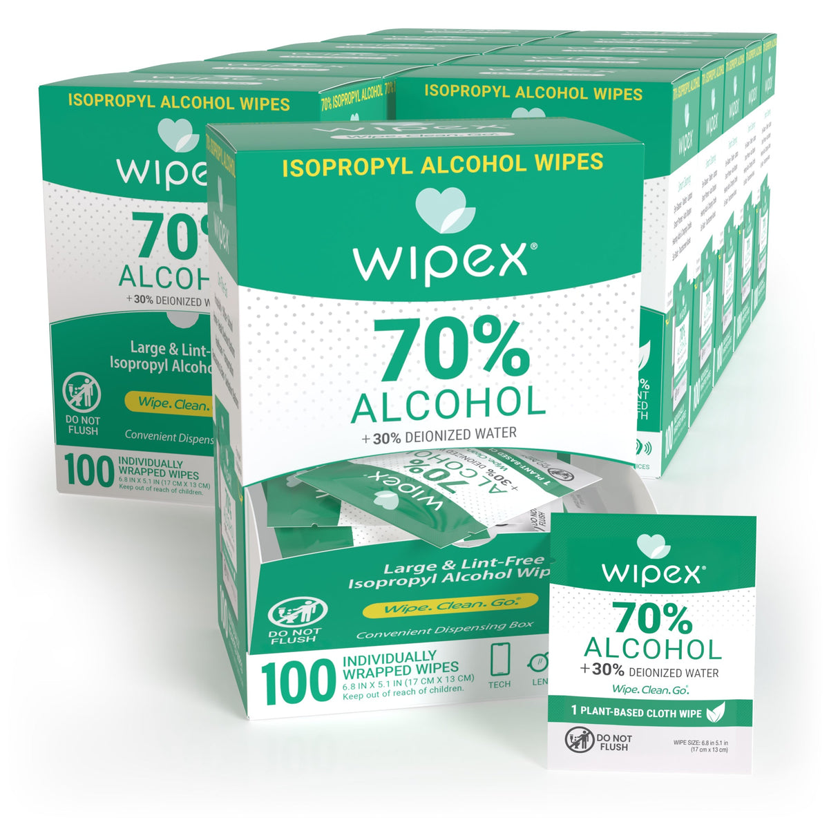 70% IPA Alcohol Wipes – Single Sachet | 100ct Dispenser Box