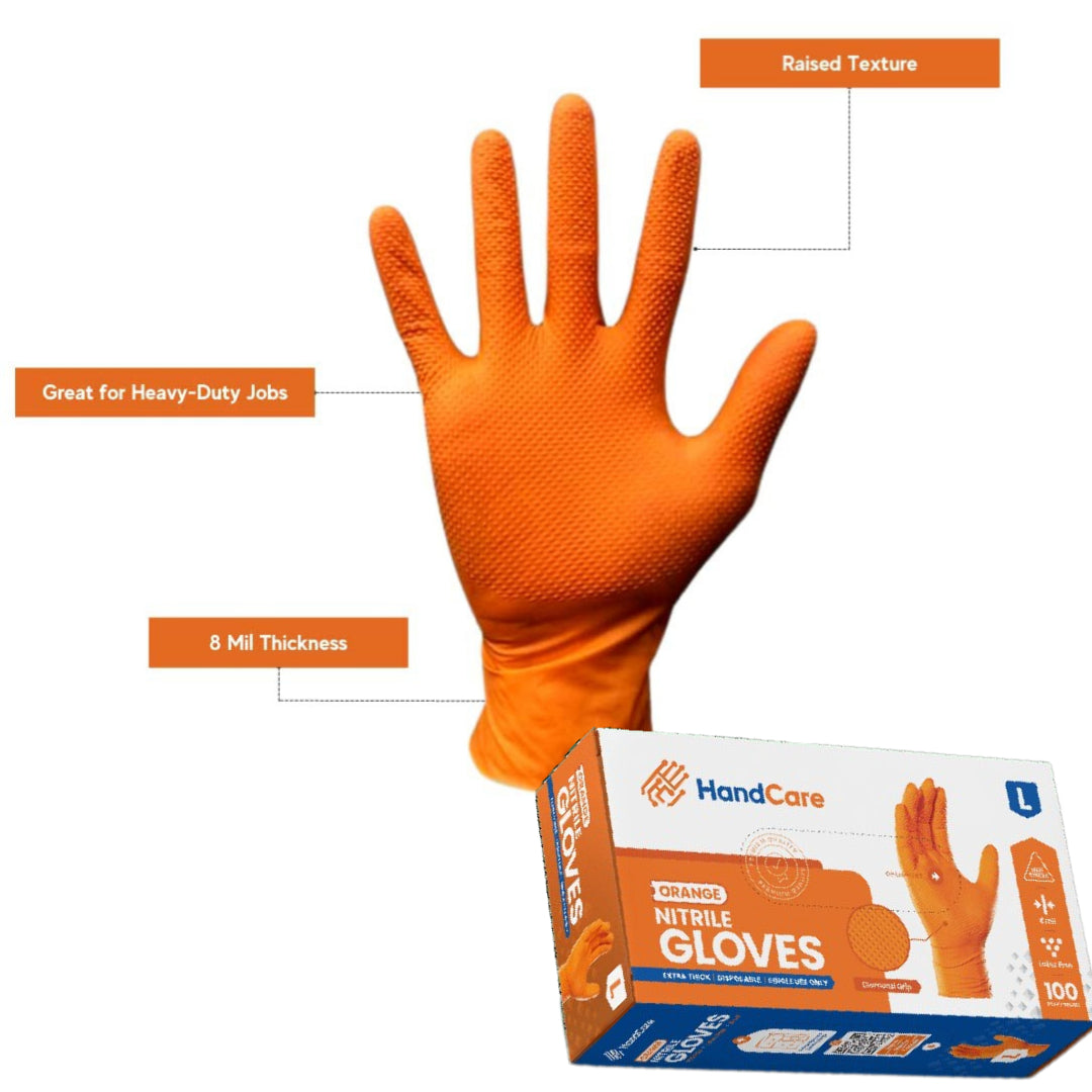 Handcare Orange Nitrile Gloves - Powder Free (8 Mil) - BOX