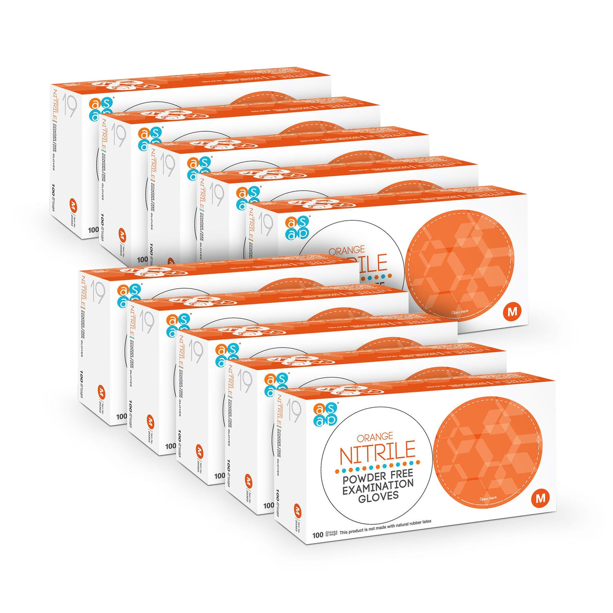 10 Boxes of Orange Nitrile, Powder Free, Examination Gloves