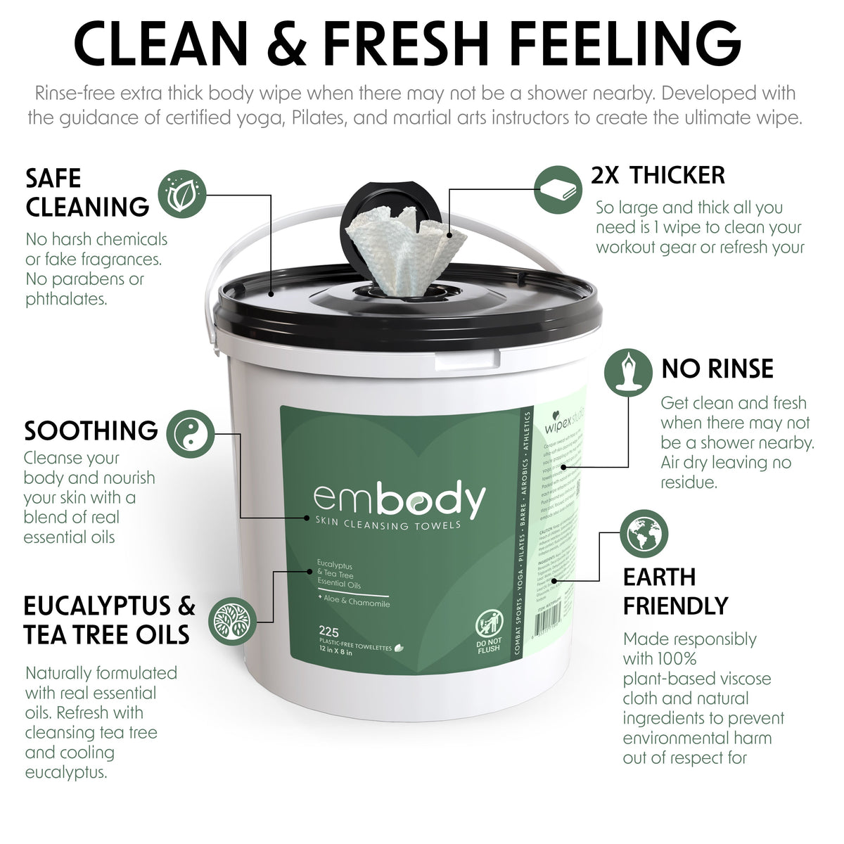 Embody® 225ct Eco Body Wipes – Refill Bucket for Wellness Studios