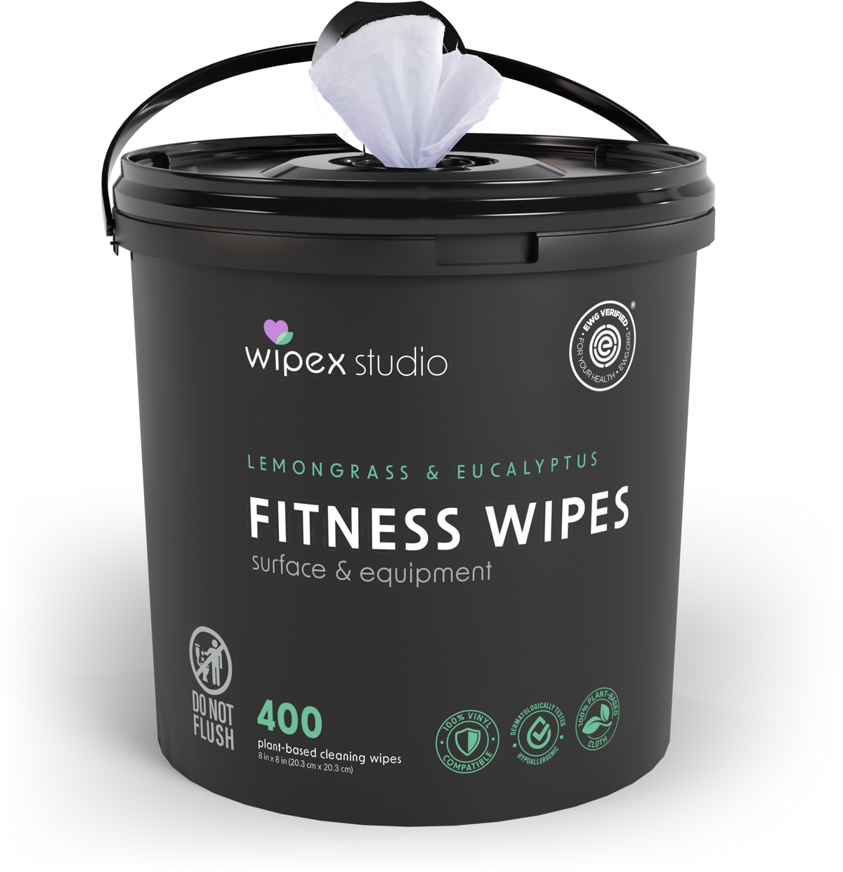 Wipex 400ct Natural Gym Wipes for Fitness Equipment | Portable Dispensing Bucket or Refill | Plant-Based