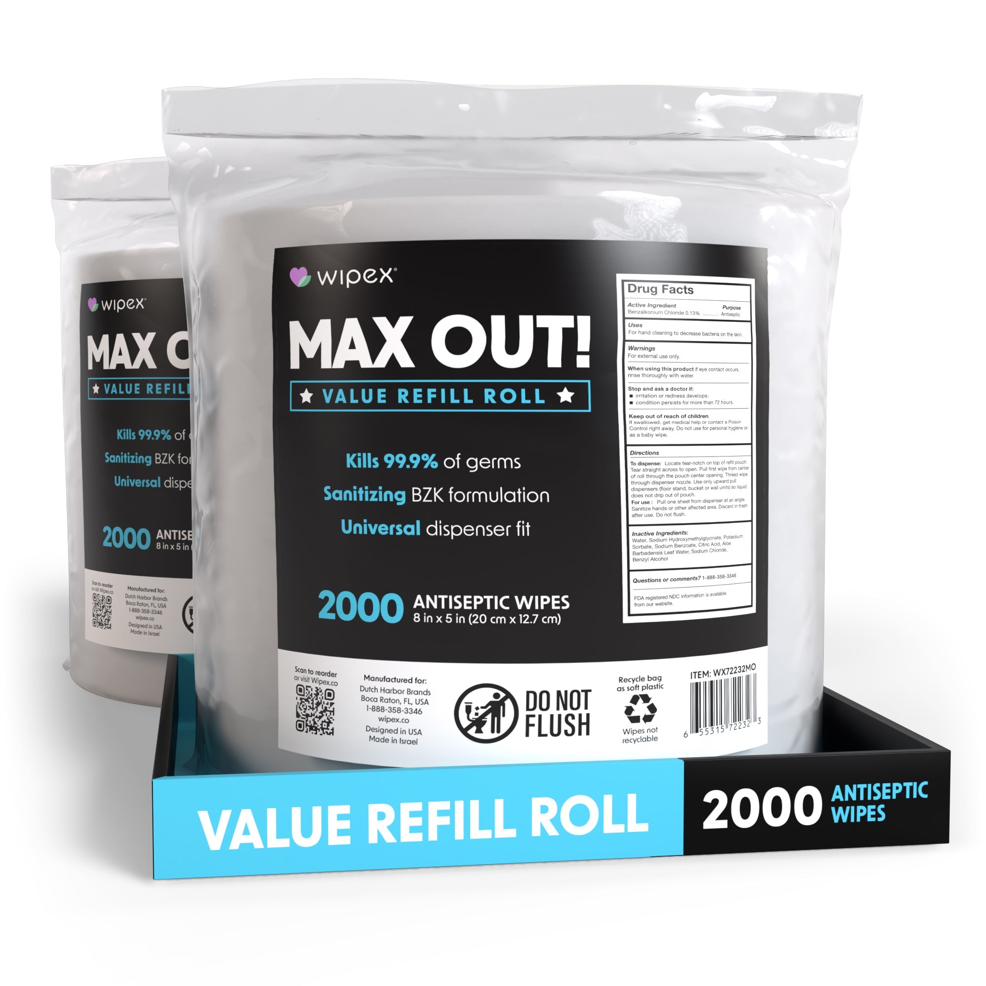 MAX OUT!® Economy 2000ct BZK Sanitizing Wipes Value Refill Roll – Lint-Free, Alcohol-Free
