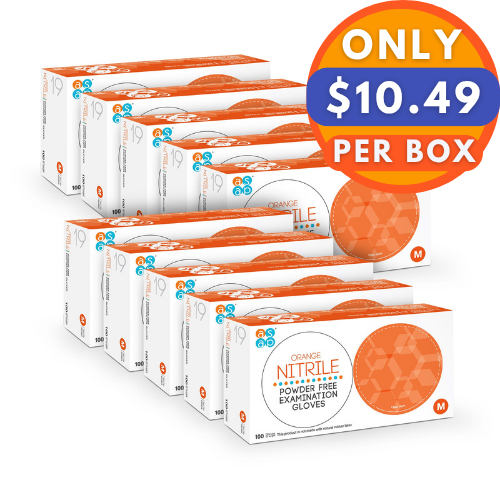ASAP Orange Nitrile Gloves - Exam Grade, Powder Free (5 Mil), 1,000 Gloves- 10 CASES