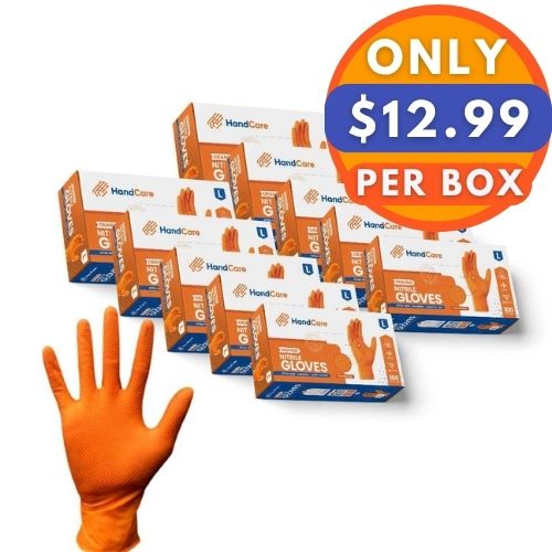 HandCare Orange Nitrile Gloves - Powder Free (8 Mil), 1,000 Gloves - BOGO