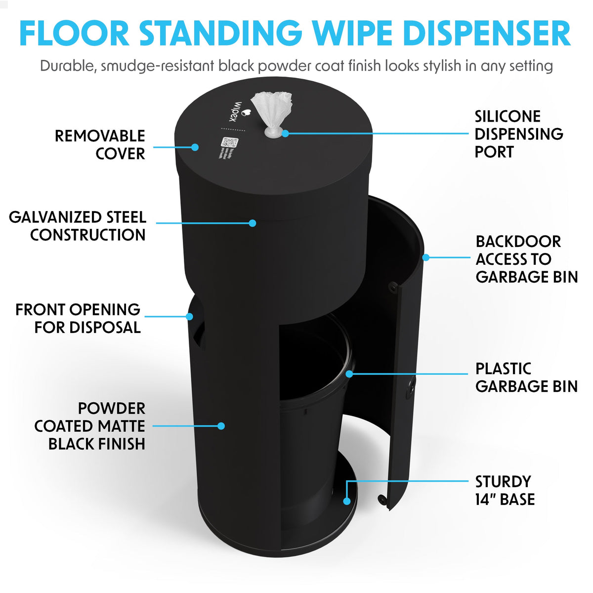 Wipex Premium Matte Floor Dispenser for Bulk Gym Wipes | Stainless Steel | Free Standing Model