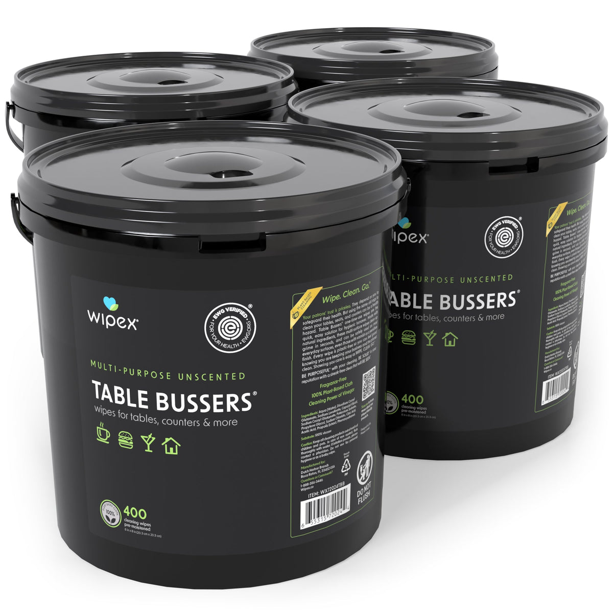 Wipex® Table Bussers® Natural Unscented Cleaning Wipes for Home & Food Service | Plant-Based | Portable Bucket