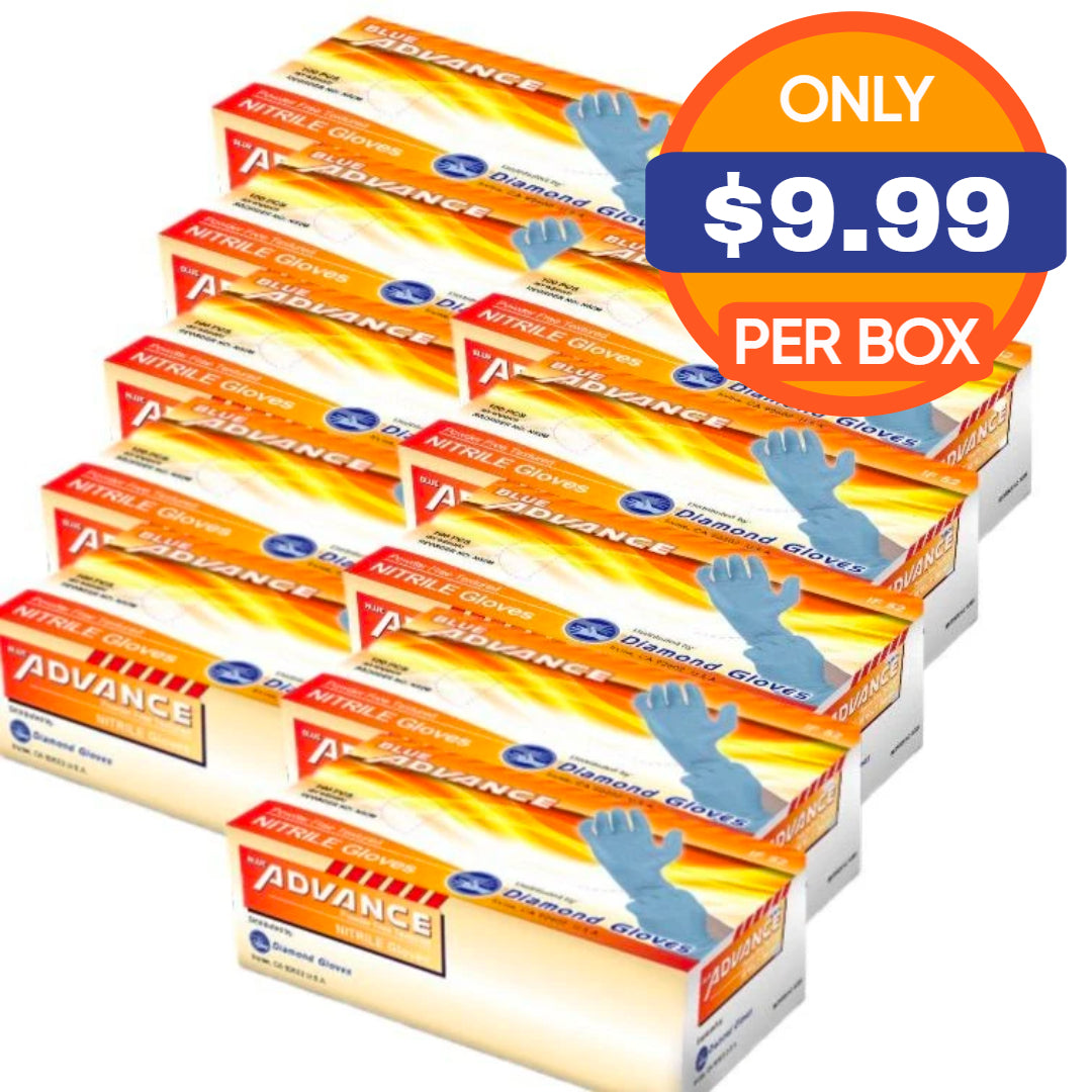 ADVANCE Blue Nitrile Gloves - Exam Grade, Powder Free (5 Mil), 1,000 Gloves -100 CASES (BULK)