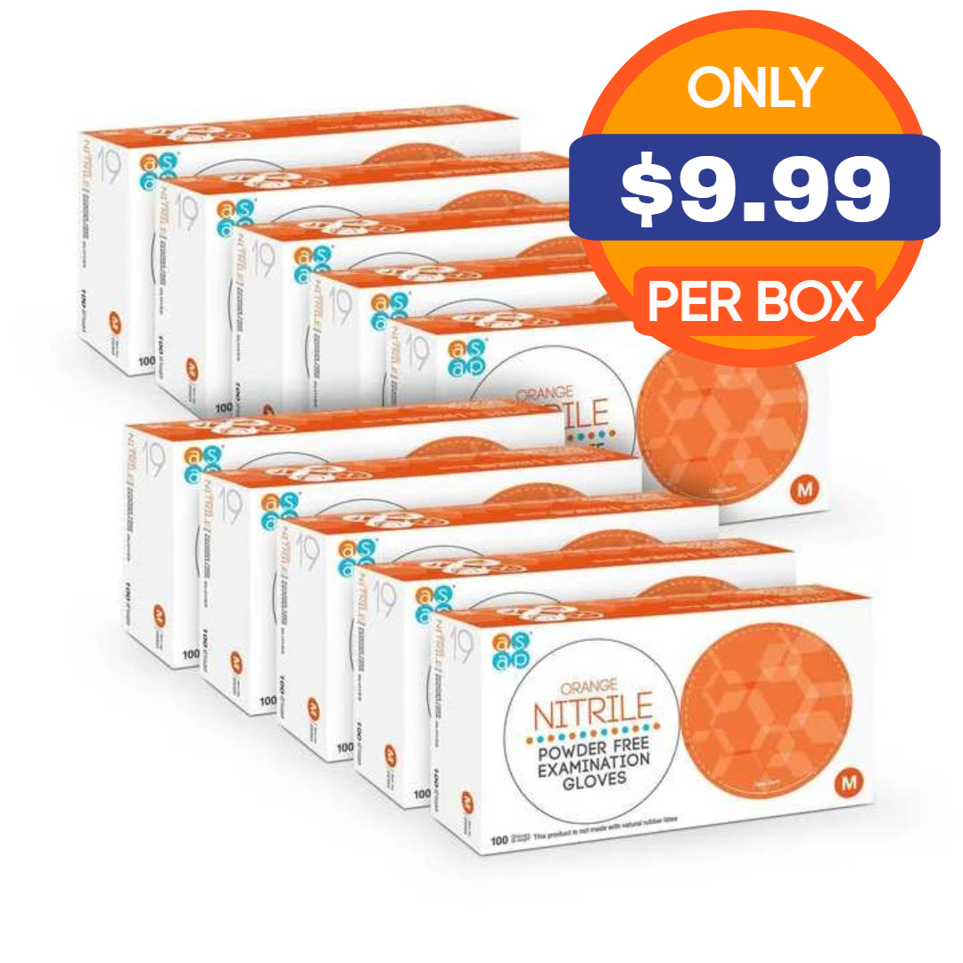 ASAP Orange Nitrile Gloves - Exam Grade, Powder Free (5 Mil), 1,000 Gloves - 50 CASES (BULK)