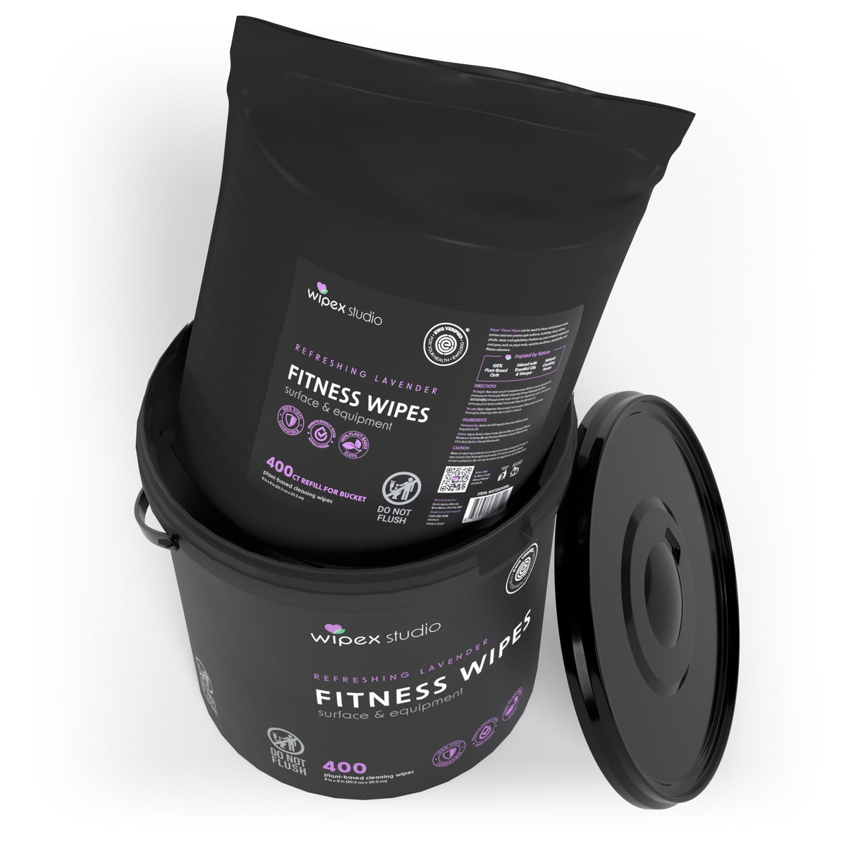 Wipex 400ct Natural Gym Wipes for Fitness Equipment | Portable Dispensing Bucket or Refill | Plant-Based