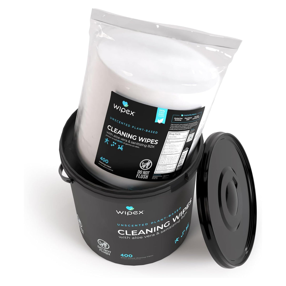 Wipex® Plant-Based Unscented Sanitizing Wipes – Starter Bundle (400 ct Bucket + 400 ct Refill)