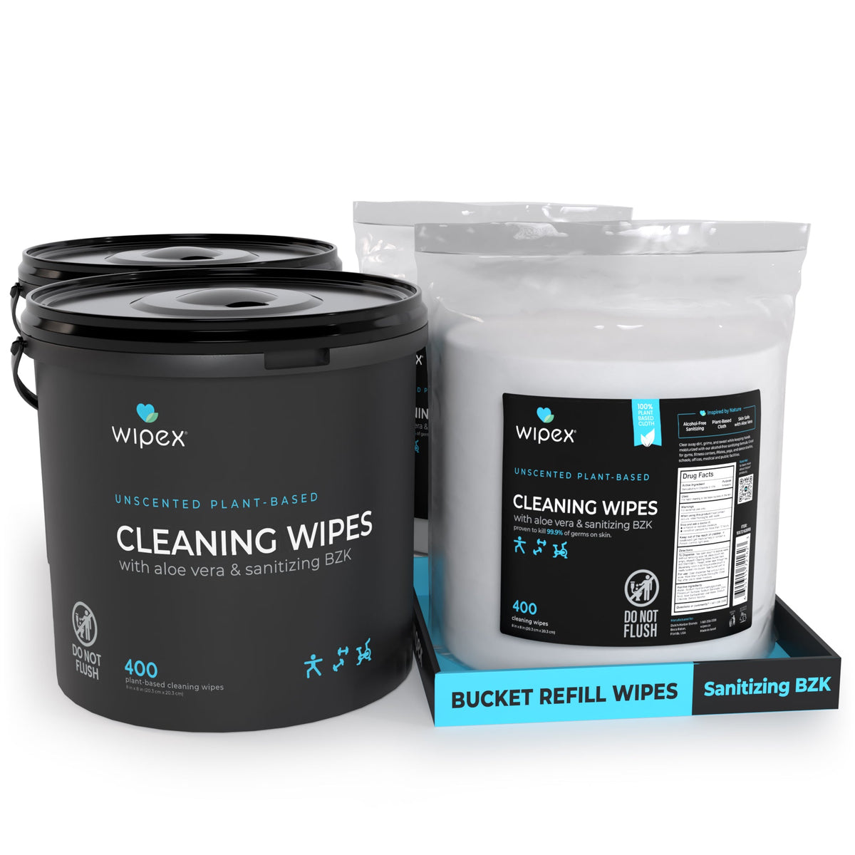 Wipex® Plant-Based Unscented Sanitizing Wipes – Starter Bundle (400 ct Bucket + 400 ct Refill)