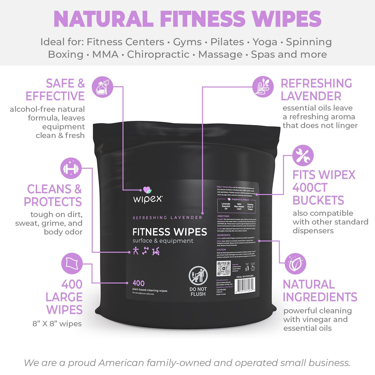 Wipex Natural Gym Wipes Starter Bundle | Dispenser Bucket with Refill | Plant-Based Wipes for Fitness Equipment