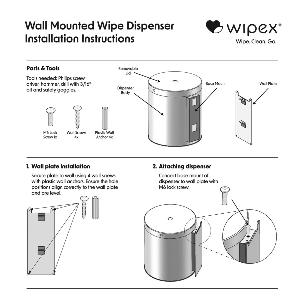 Wipex® Stainless Steel Wall-Mounted Wipes Dispenser for Refill Rolls with Modern Design