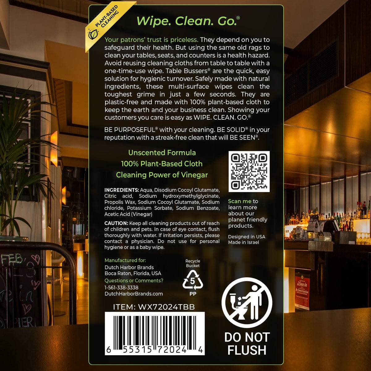 Wipex® Table Bussers® Natural Unscented Cleaning Wipes for Home & Food Service | Plant-Based | Portable Bucket