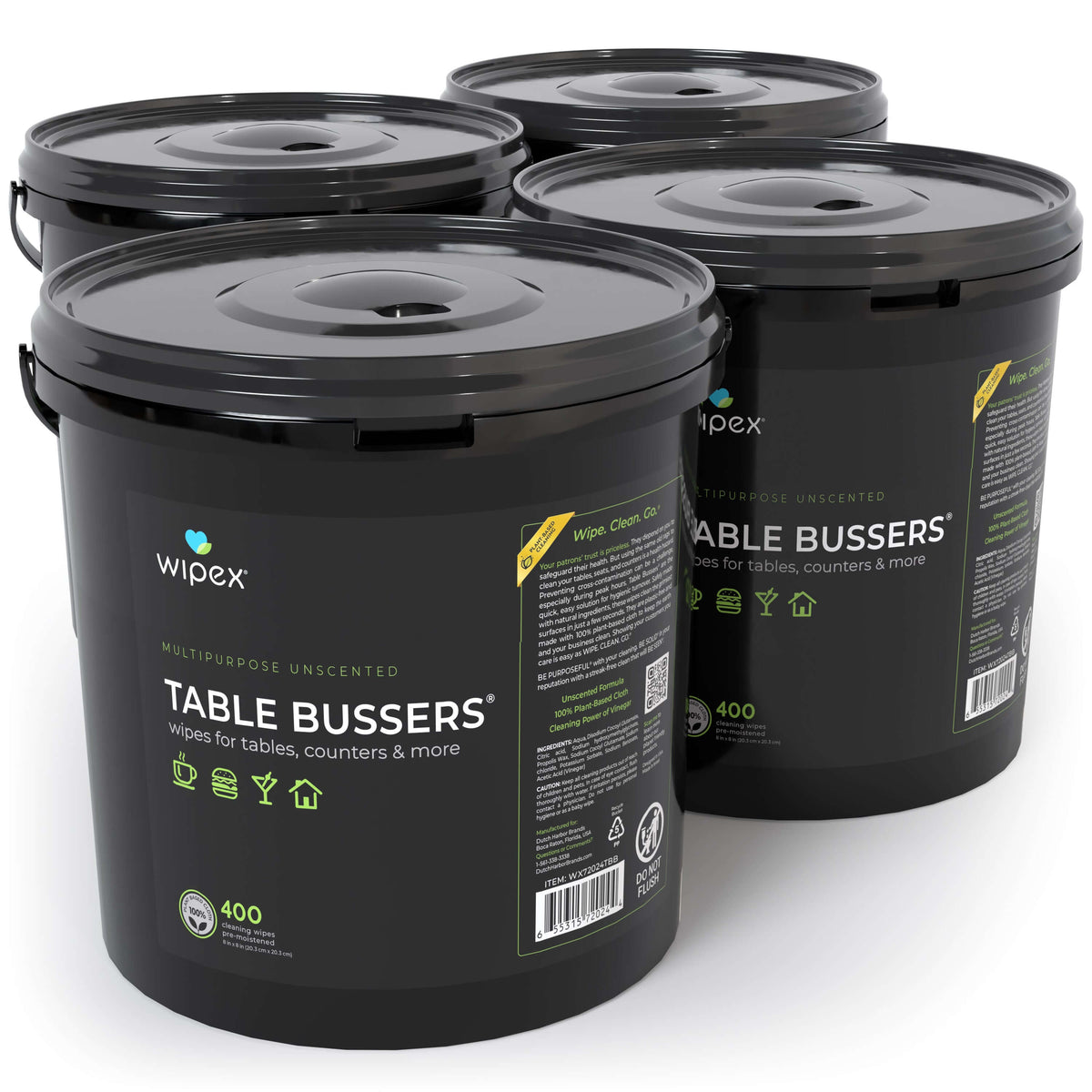 Wipex® Table Bussers® Natural Unscented Cleaning Wipes for Home & Food Service | Plant-Based | Portable Bucket
