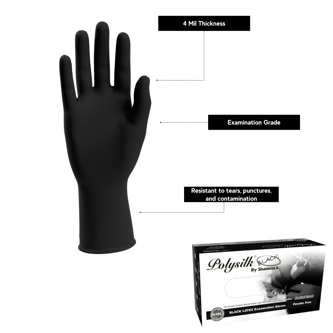 1 box of Polysilk Latex Examination Gloves, when worn in the hand