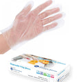1 box of Poly Gloves, when worn in the hand.