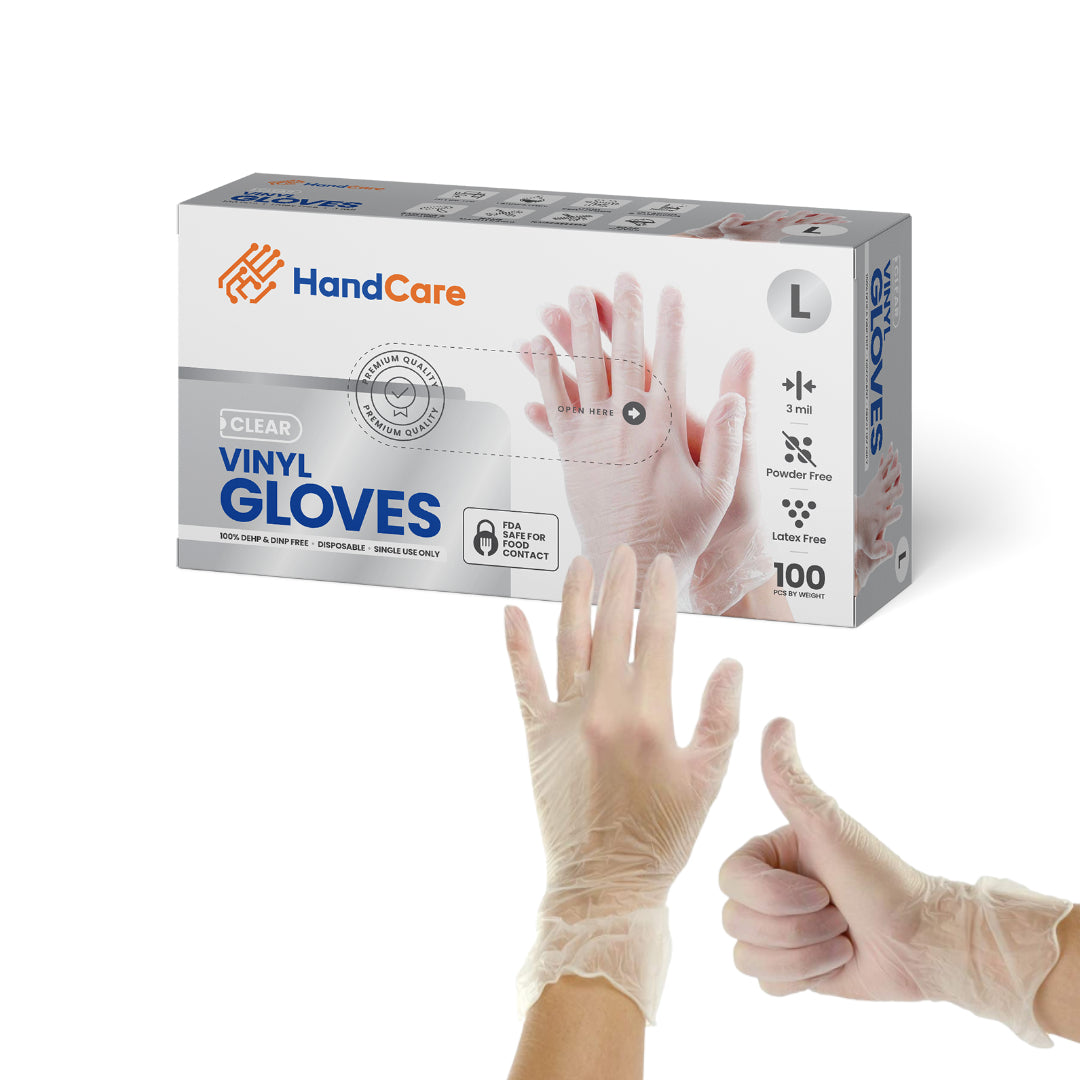 HandCare Vinyl Gloves - Exam Grade, Powder Free (Clear), 1,000 Gloves - 20 CASES (BULK)