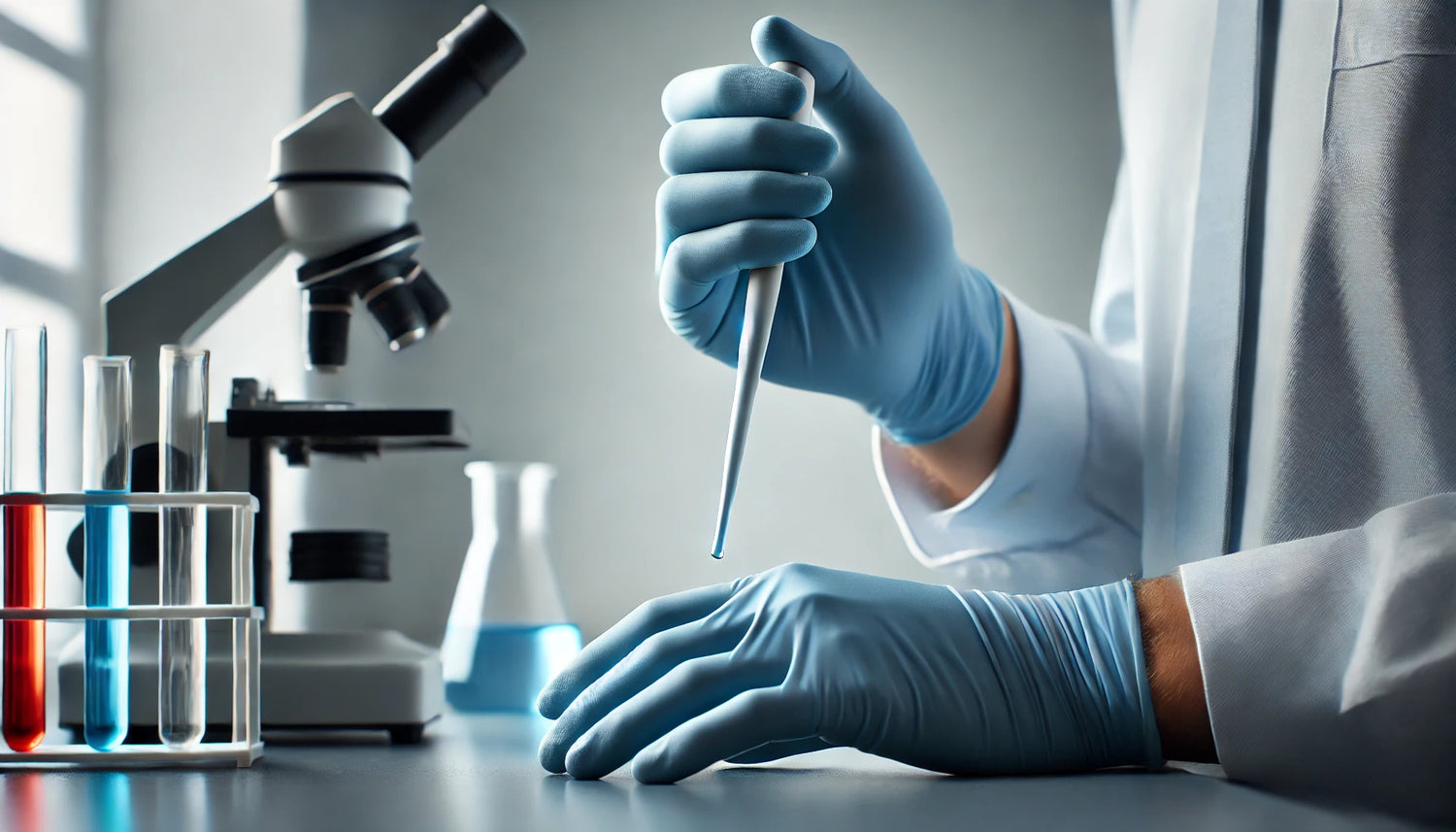 a blue nitrile glove being used in a laboratory