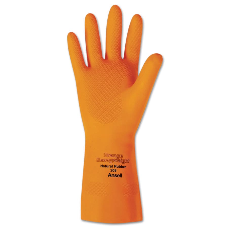 Heavyweight Latex Gloves, Diamond Grip, Size 8, Flocked Lining, Orange, 1 Dozen