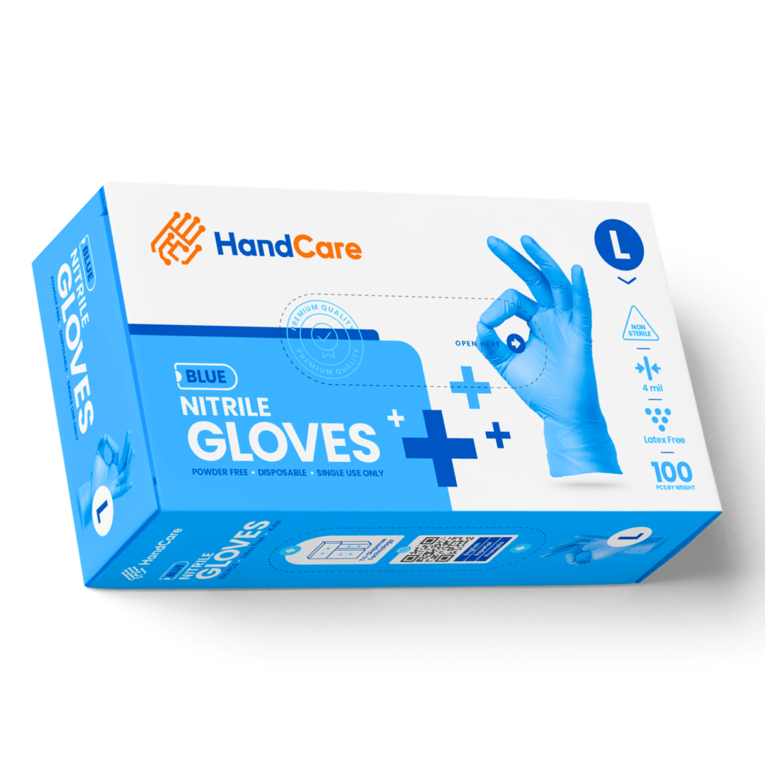 HandCare Blue Nitrile Gloves - Exam Grade, Powder Free (4 Mil), 1,000 Gloves