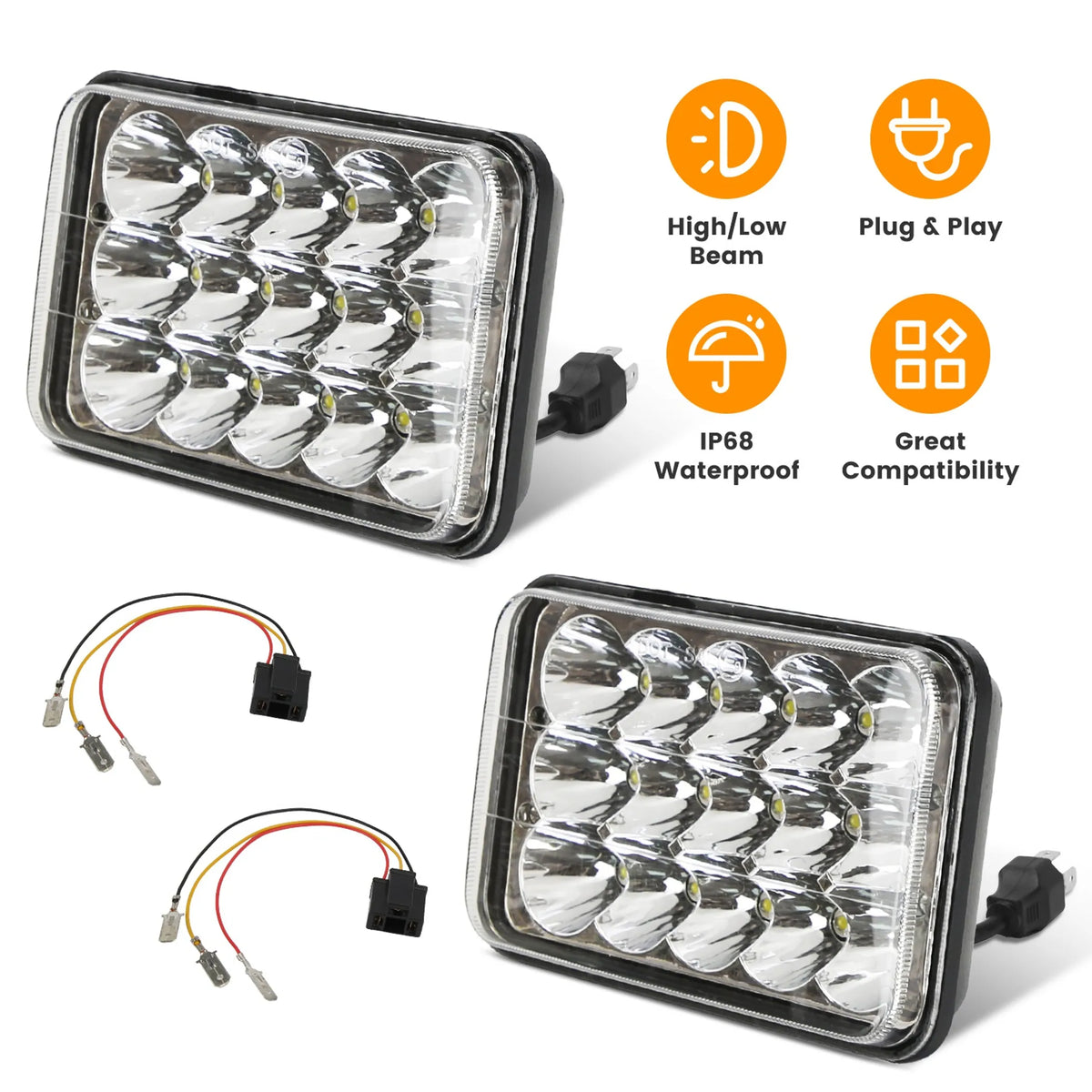4x6in Car LED Headlights Vehicle Rectangular Headlamp