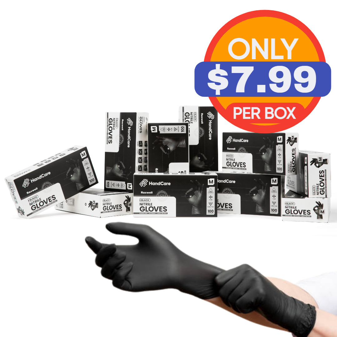 HandCare Black Nitrile Gloves - Exam Grade, Powder Free (4 Mil)