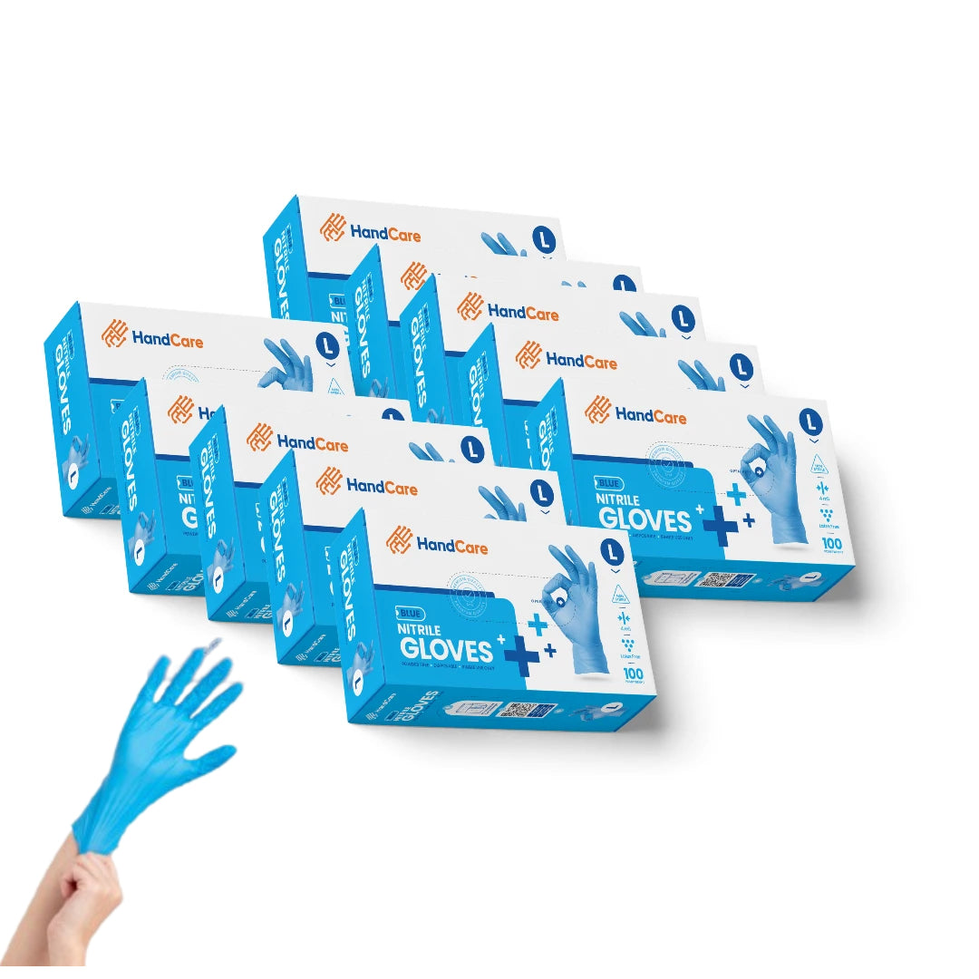 HandCare Blue Nitrile Gloves - Exam Grade, Powder Free (4 Mil), 100 Cases (Bulk)
