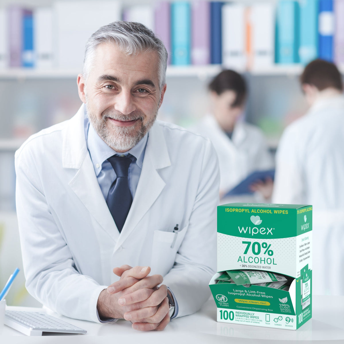 70% IPA Alcohol Wipes – Single Sachet | 100ct Dispenser Box