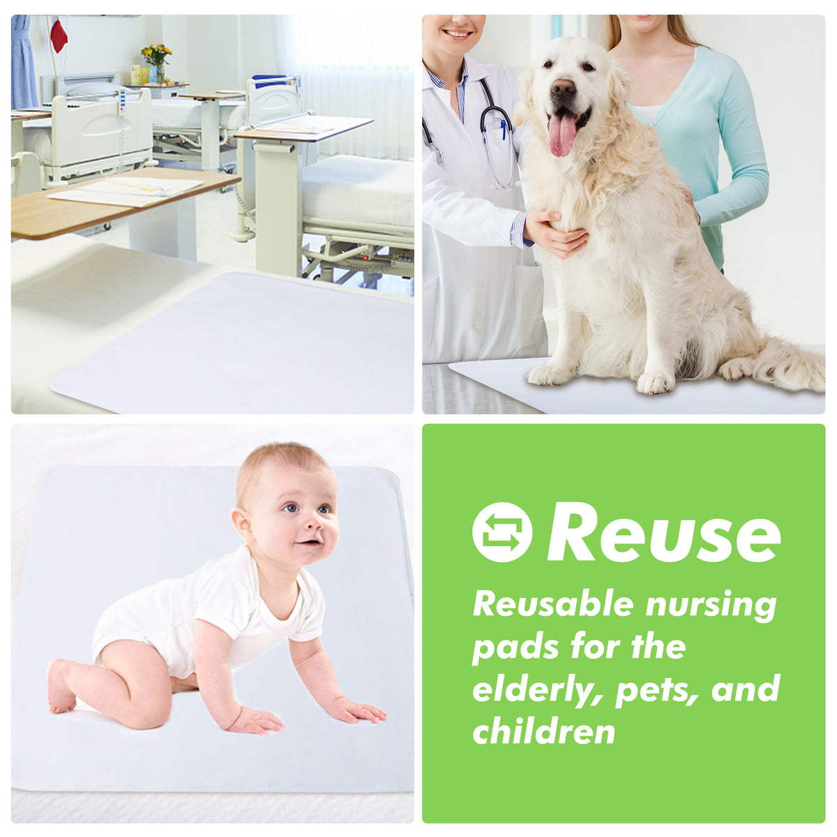 BLUE WASHABLE UNDERPADS 34”x36“ - Incontinence Bed Pads Large Washable Underpads Reusable Waterproof Pee Pad Puppy for Adults Human Dog Bed Cat Pet Elderly Green Life Universe 6 Pack