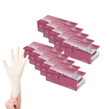 10 boxes of ADVANCE Powder Free, Latex Examination Gloves and when worn in the hand