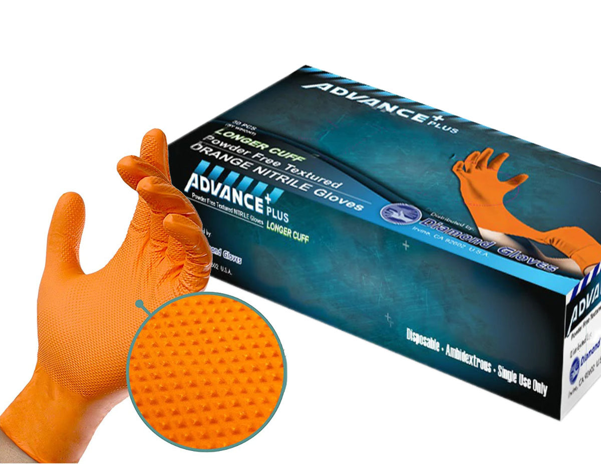 ADVANCE Plus Orange Nitrile Gloves (Powder Free) in 6 Mil thickness