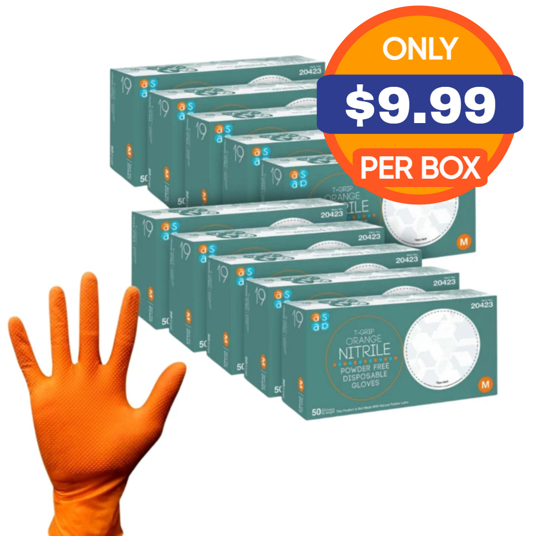 ASAP T-Grip Orange Nitrile Gloves - Powder Free (7 Mil), 500 Gloves