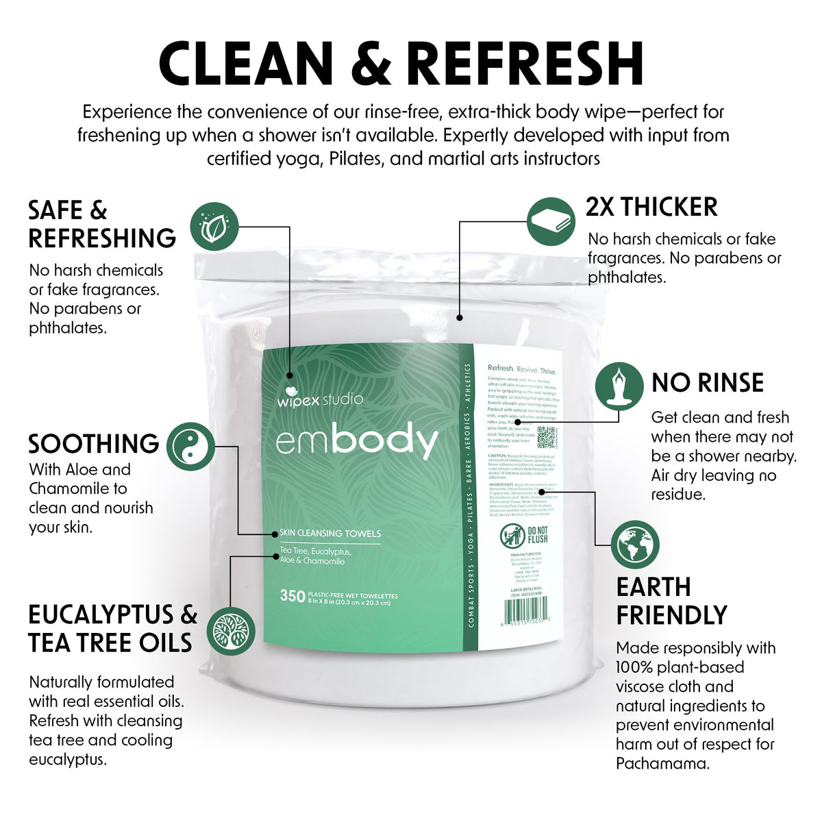 Embody® Natural Body Wipes 350ct Mega Roll | Premium Hygiene for Active Lifestyles
