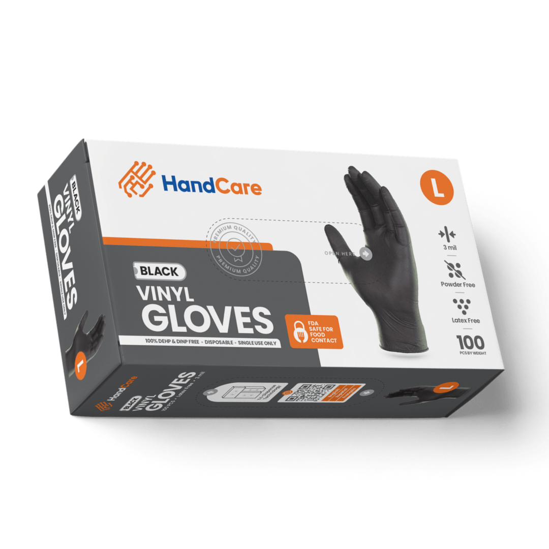 HandCare Black Vinyl Gloves - Powder Free (3 Mil), 1,000 Gloves