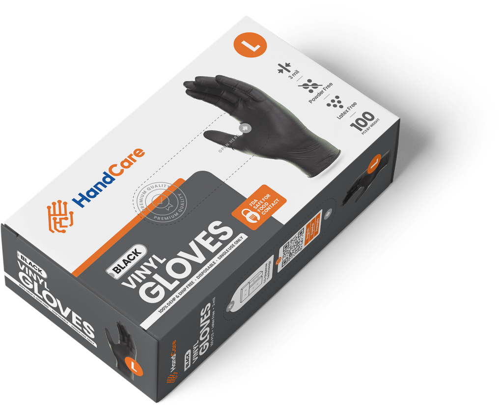 Handcare Black Vinyl Gloves - Powder Free (3 Mil) - BOX