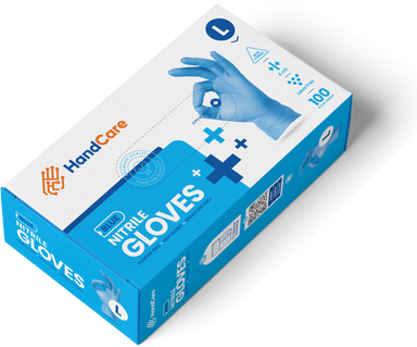 Box of HandCare Blue Nitrile Gloves (Exam Grade and Powder Free) in 4 Mil thickness