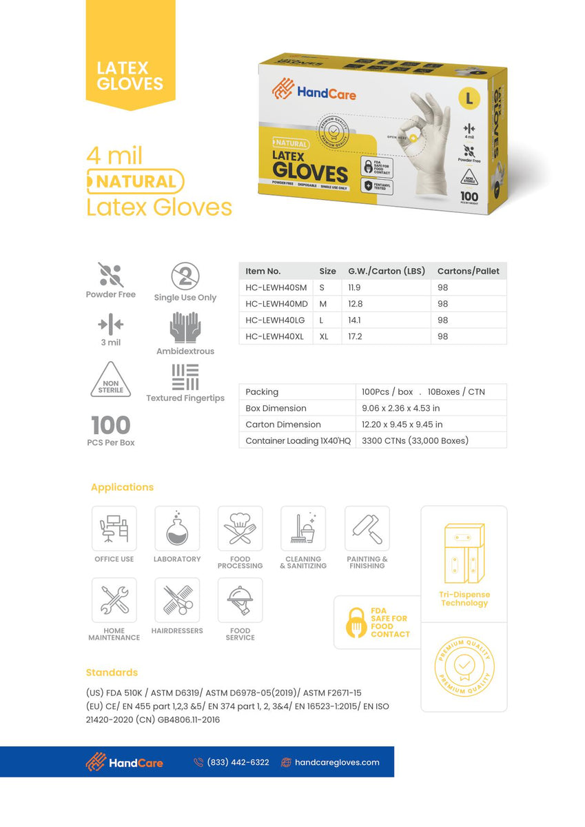 HandCare Latex Powder Free Gloves (Multipurpose), 1,000 Gloves