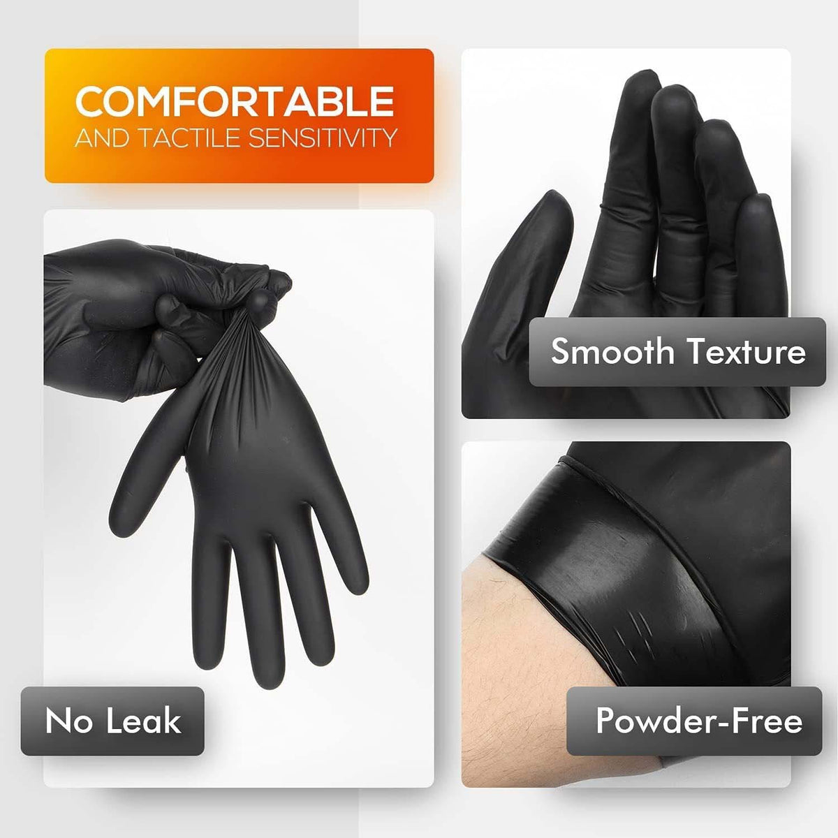 comfortable and tactile sensitive black vinyl gloves