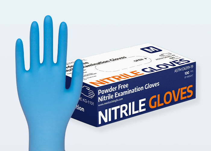 Velaris Kingfa Blue Nitrile Gloves - Exam Grade, Powder Free (4 Mil) - BOX