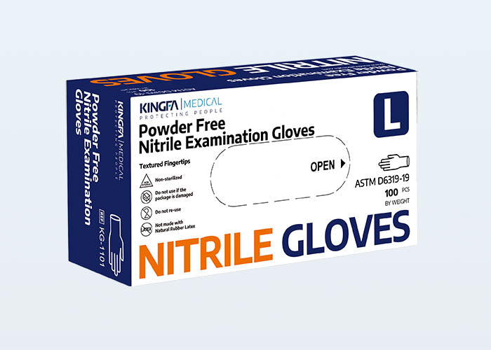 Velaris Kingfa Blue Nitrile Gloves - Exam Grade, Powder Free (4 Mil) - BOX